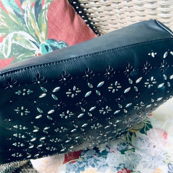 BLACK SIL STUDDED OPENWORK DESIGN BAG/TOTE ⭐️HANDBAG 2 Pc Set NWT ❤️LIGHTWEIGHT - Picture 7 of 7